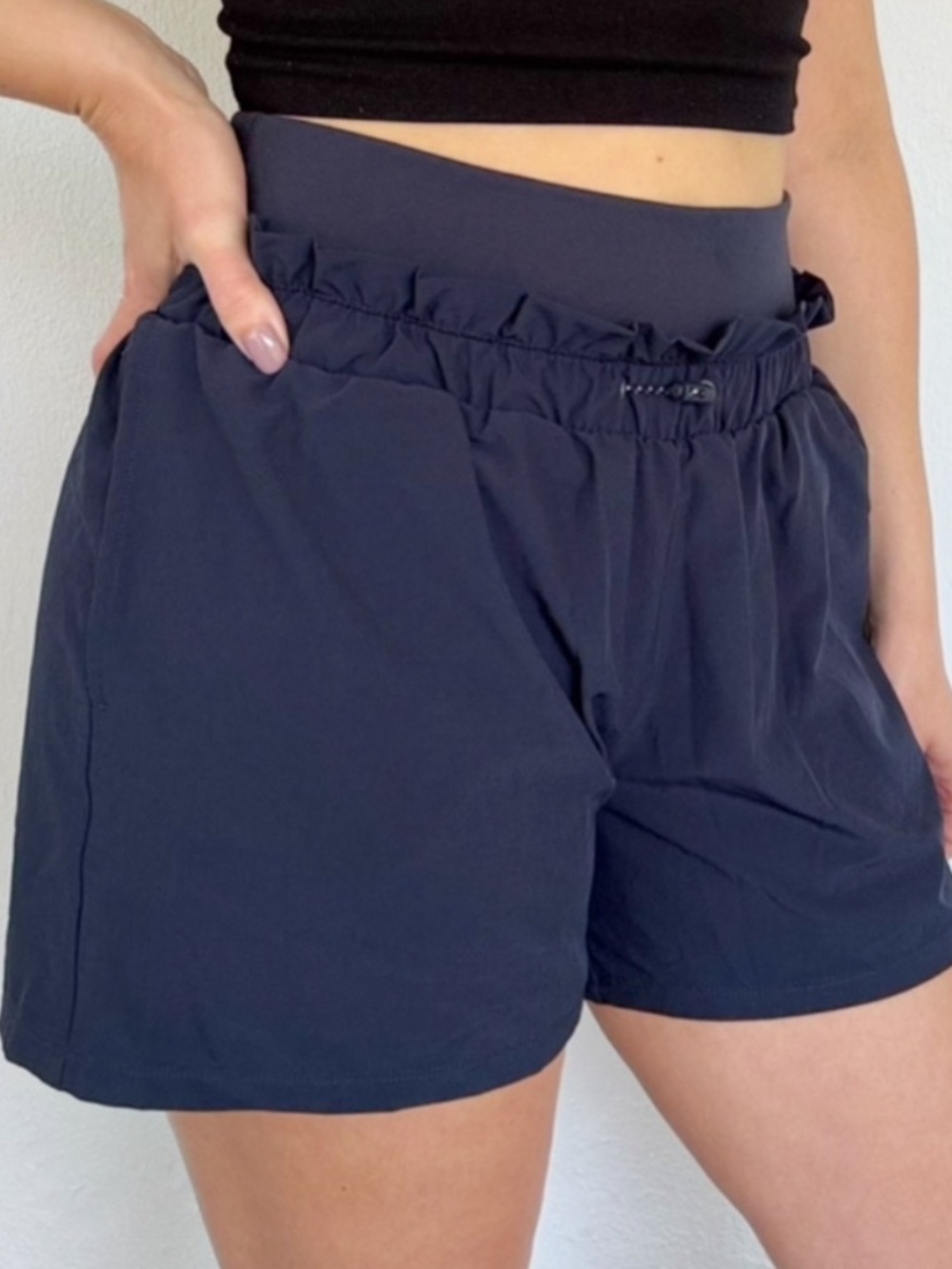 Zella navy blue high rise layered drawstring athletic shorts size medium